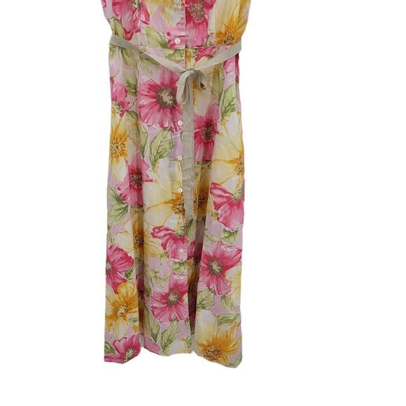 Vtg 80's Shirt Dress Country Large Floral Button Down A-line Midi Yellow Sz M - Picture 6 of 9